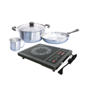 Kit de Cocina eléctrica de inducción + Set de 2 Ollas y Jarra de acero inoxidable.